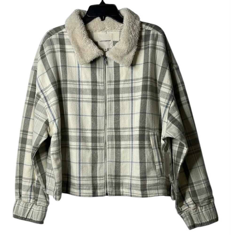 Lucky Brand Plaid Flannel Faux Fur Collar Jacket Size‎ XLarge New $169.50